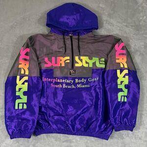 Vintage Surf Style Purple Iridescent 1/4 Zip Windbreaker Mens XL South Beach MIA